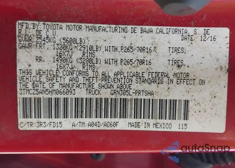 2017 Toyota Tacoma Trd Off Road from USA, damaged, VIN 3TMCZ5AN5HM066093